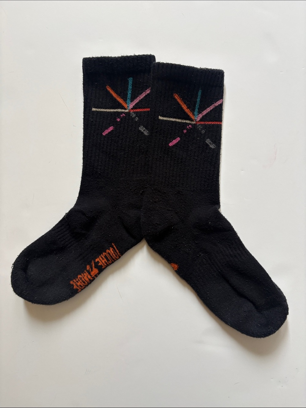TOUCHÉ AMORE Black Crew Socks with Colorful Accent Stitches - Men